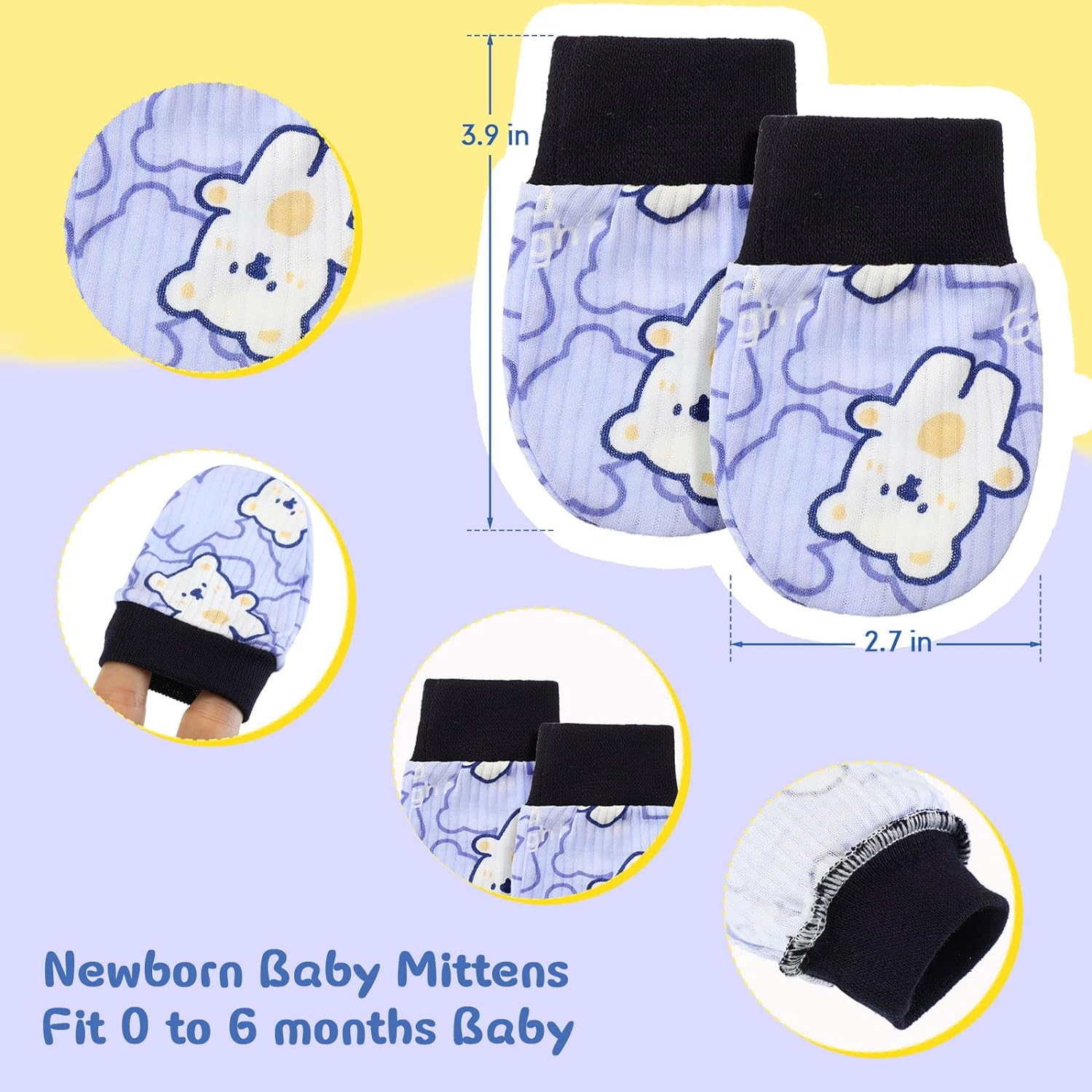 6 Pairs Newborn Baby Mittens No Scratch Gloves Infant Toddler Anti Scratch Essentials Unisex Cotton for 3-9 Months Girls Boys - Image 2